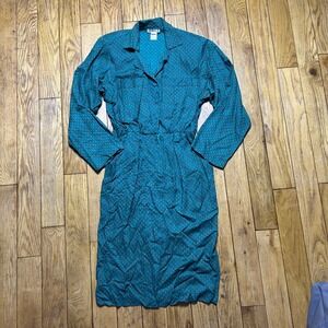 Vintage Taurus II Teal Paisley Button Front Midi Shirt Dress Size 6 Green
